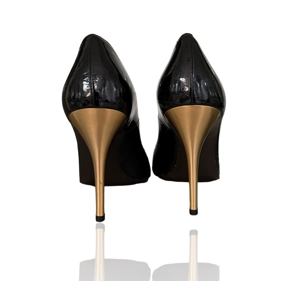 STUART WEITZMAN PATENT LEATHER D’ORSAY PUMPS W METALLIC GOLD HEELS SIZE 7 - Picture 6 of 13